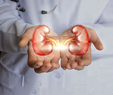 Doctor with synthetic kidneys, representing innovative approaches to kidney health and advancements in organ care.